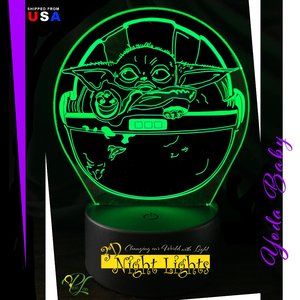 3D Illusion NIght Light Yoda Baby Crib Lamp Sensor